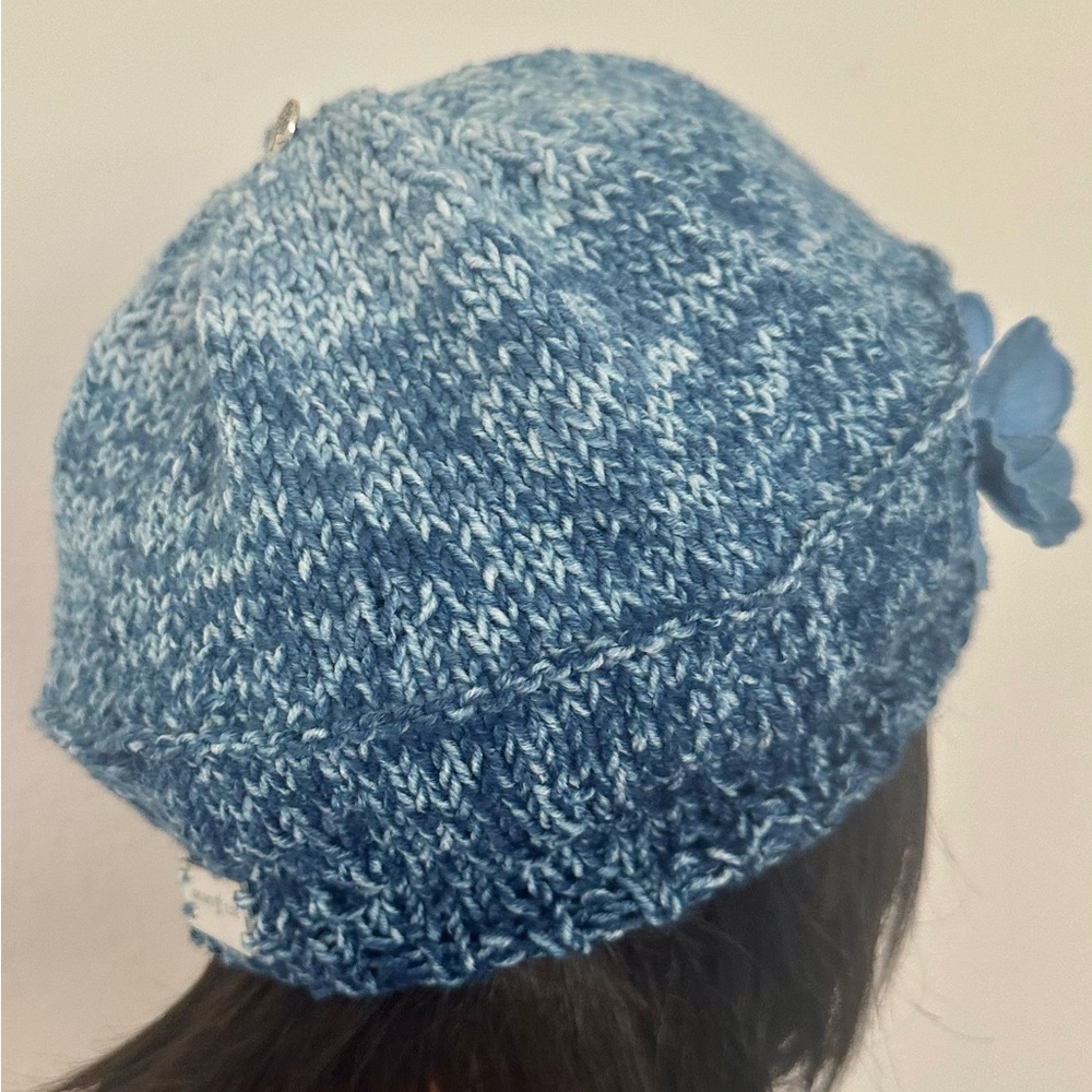 Hand Knits 2 Love Slouch Hat Beanie Beret Stonewashed Denim Flower Designer Chic - Picture 2 of 8